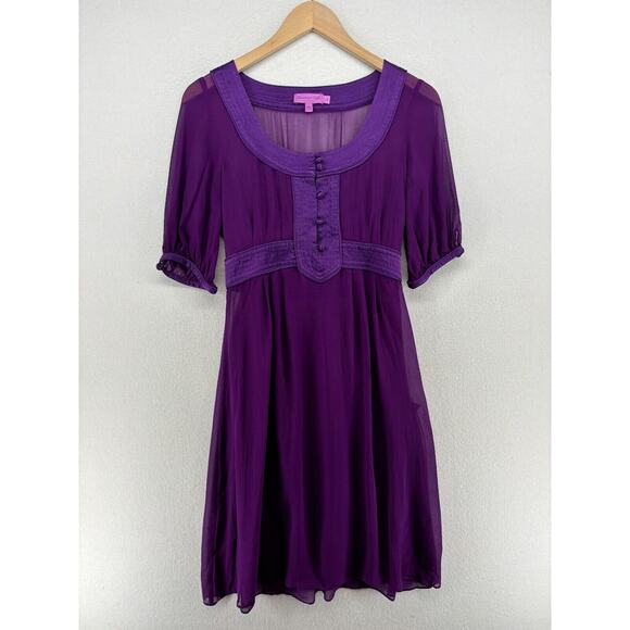 Calypso St. Barth Dresses & Skirts - CALYPSO Dress S Small CHRISTIANE CELLE Silk Sheer Satin Trim Knee Length Purple